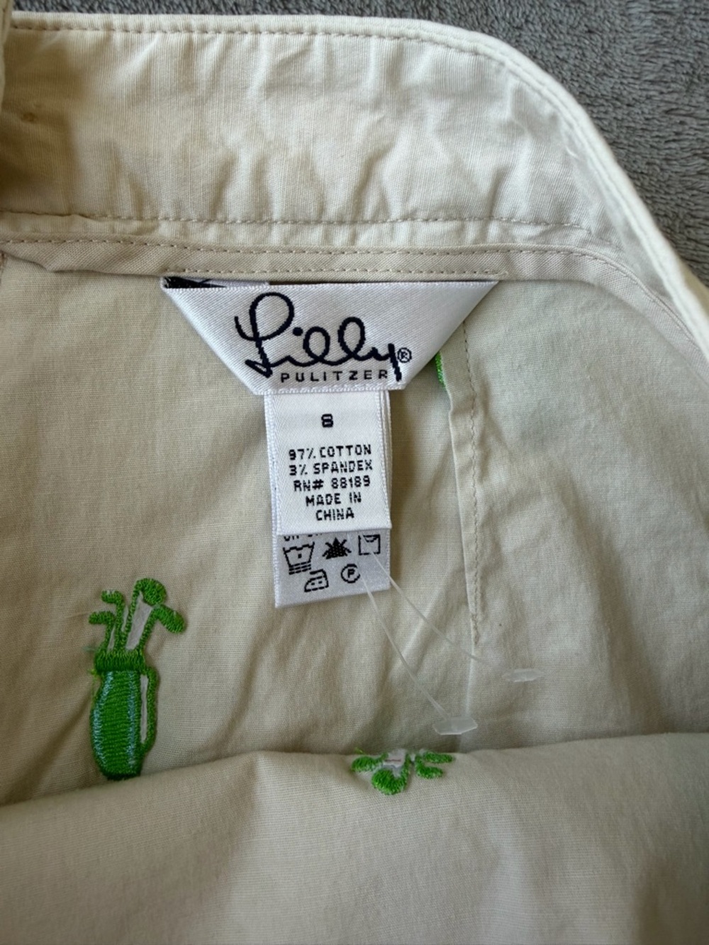 Lilly Pulitzer Cream Skirt with Green Embroidered Golf Motif - Picture 2 of 6
